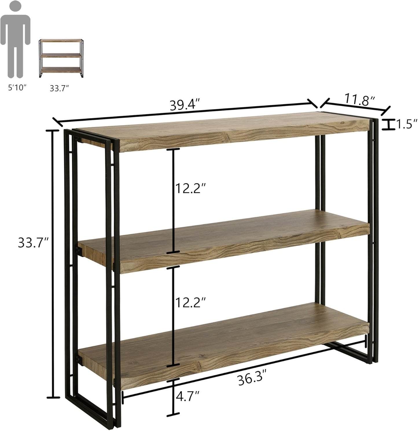 3 Tier Bookshelf Rustic Industrial Bookcase with Modern Open Wood Shelves, Sonoma Oak