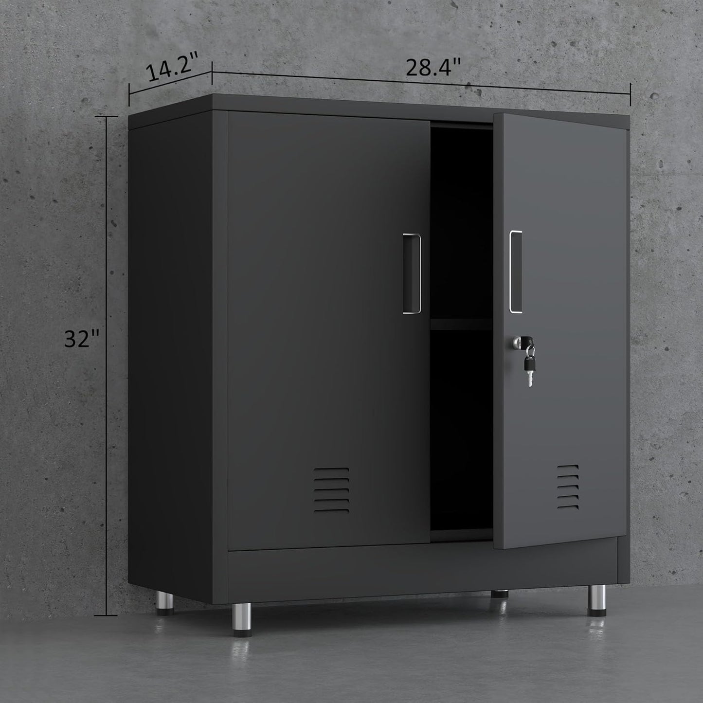 Metal Storage Cabinet with Locking Doors and Adjustable Shelf, Small Lockable Sideboard Buffet Cabinet for Home Office Hallway Entryway Living Dining Room (Black)