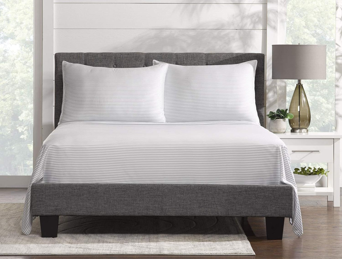 Pure Bamboo Split King Sheets, Genuine 100% Organic Viscose Derived from Bamboo Bed Sheet Set, Soft & Cooling, Double Stitching, 2 Fitted Sheets (Split King, Stripes)