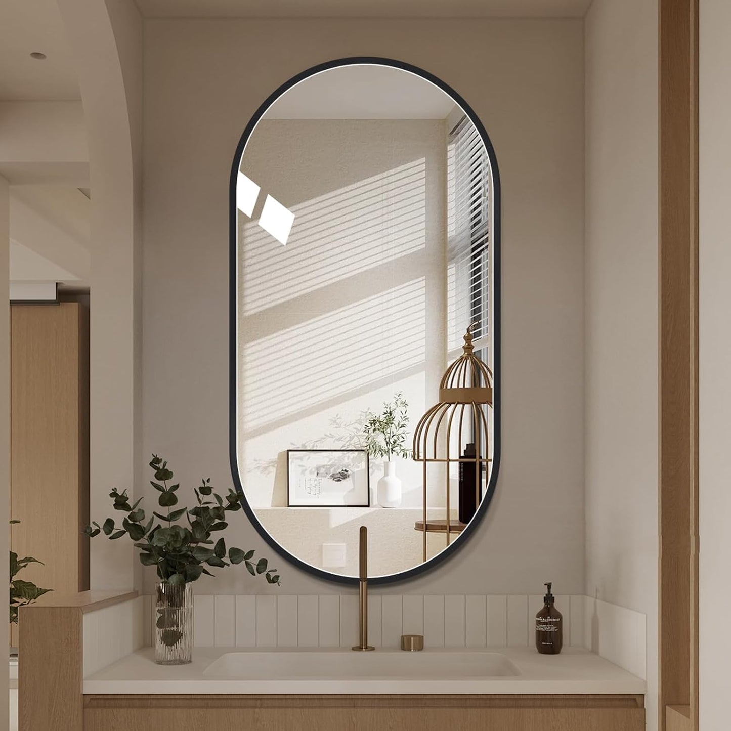 LAIYA 36x24inch Oval Wall Bathroom Mirror with Black Aluminum Frame,Wall Mounted Oval Vanity Mirrors， Explosion-Proof Glass, Waterproof Design, Easy Installation，Horizontally/Vertically