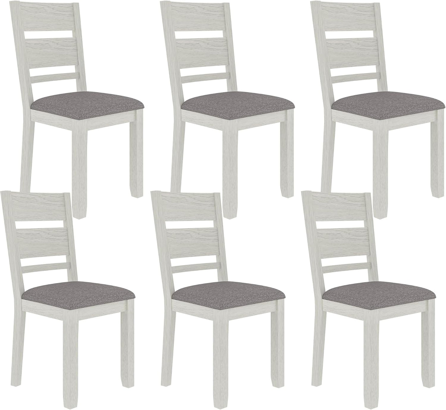 Dining Chairs Set of 6, Solid Wood Farmhouse Chairs with High Back and Upholstered Seat, Easy Assembly for Indoor Home, Dinner, Kitchen, Grey