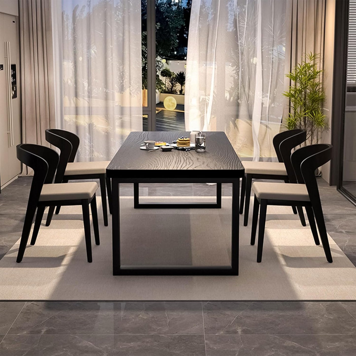 Solid Wood Dining Table for 4-8 People, 63 inch Long Farmhouse Kitchen Dining Table, Rectangular Dining Tables in The Dining Room, Kitchen, and Living Room, Black