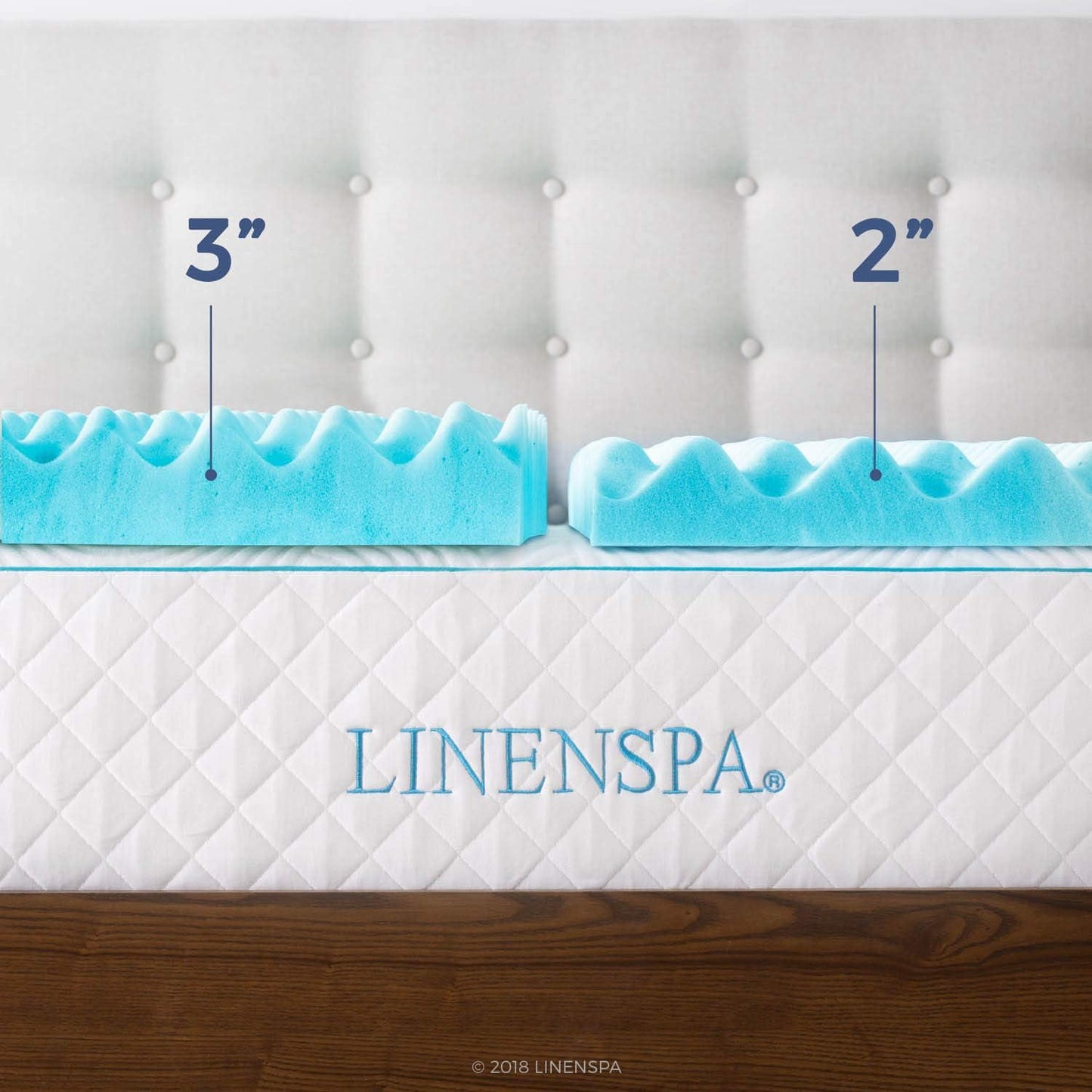 Linenspa Convoluted Gel Memory Foam, 2 Inch, Promotes Airflow, Relieves Pressure Points, Evenly Disperses Body Weight Mattress Topper, Twin XL, Blue Swirl