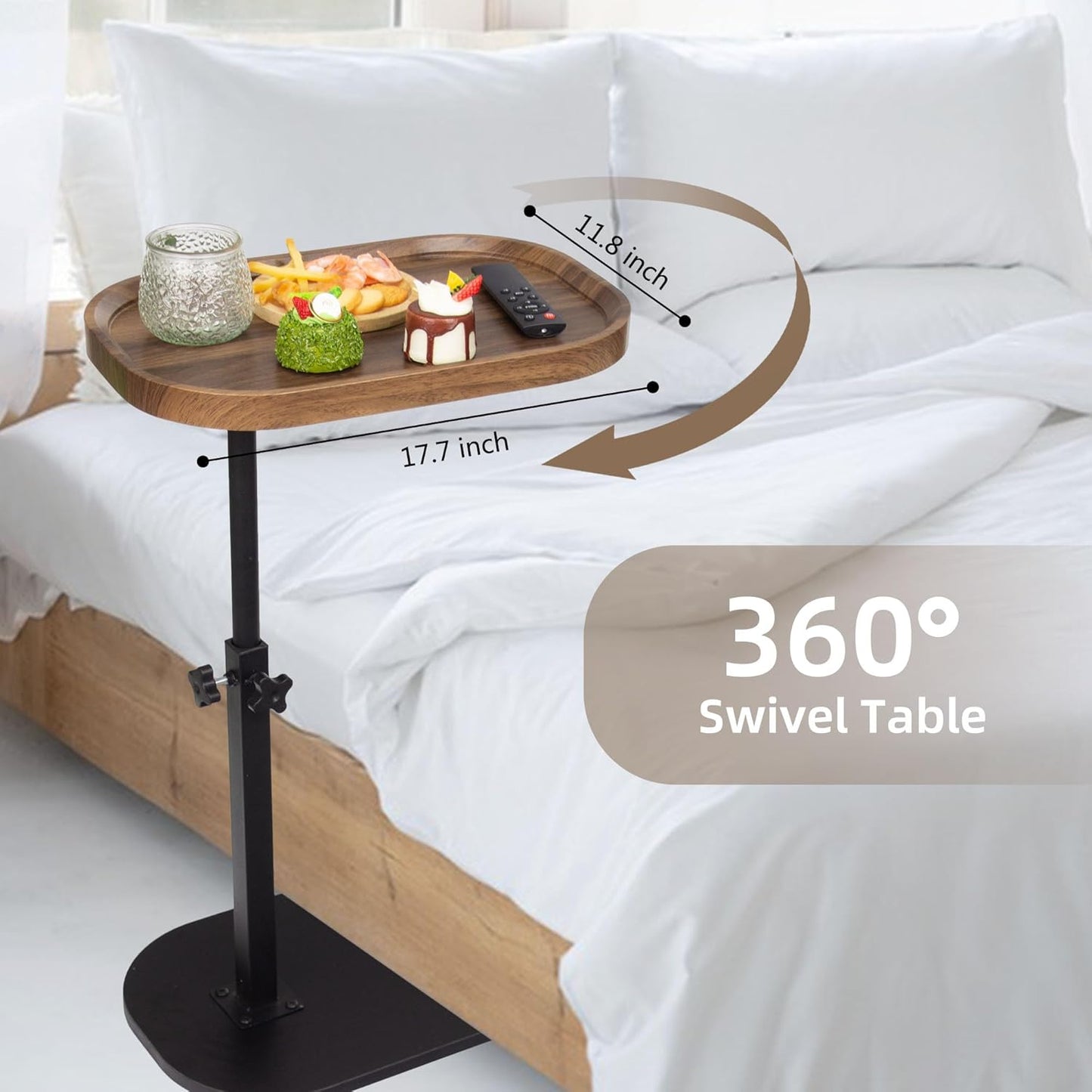 Aoligrace Side Table Adjustable Height, 360°Swivel C Shaped End Table for Couch Sofa Bed, Small TV Tray C Table for Small Spaces Living Room Bedroom