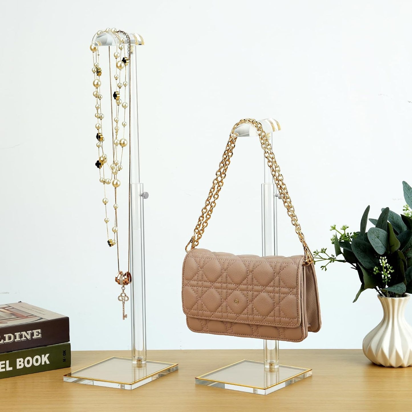 Acrylic Purse Stands for Display, 3 Pack 14" to 24"Adjustable Height Clear Purse Holder Stand, Counter Bags Hanging Organizer Handbag Rack for Closet Retail Vendor Commercial Store