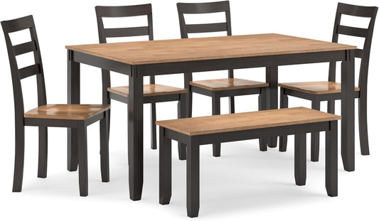 Signature Design by Ashley Gesthaven Casual Dining Table with 4 Chairs and Bench, Set of 6, Light Brown & Dark Brown