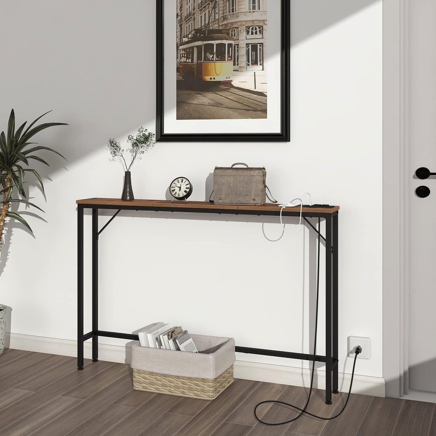 Tohomeor 5.9" Skinny Behind Sofa Console Table with Charging Station 47.24" Narrow Long Behind Couch Table with Power Outlets USB Ports Thin Entry Table for Entryway Living Room Hallway