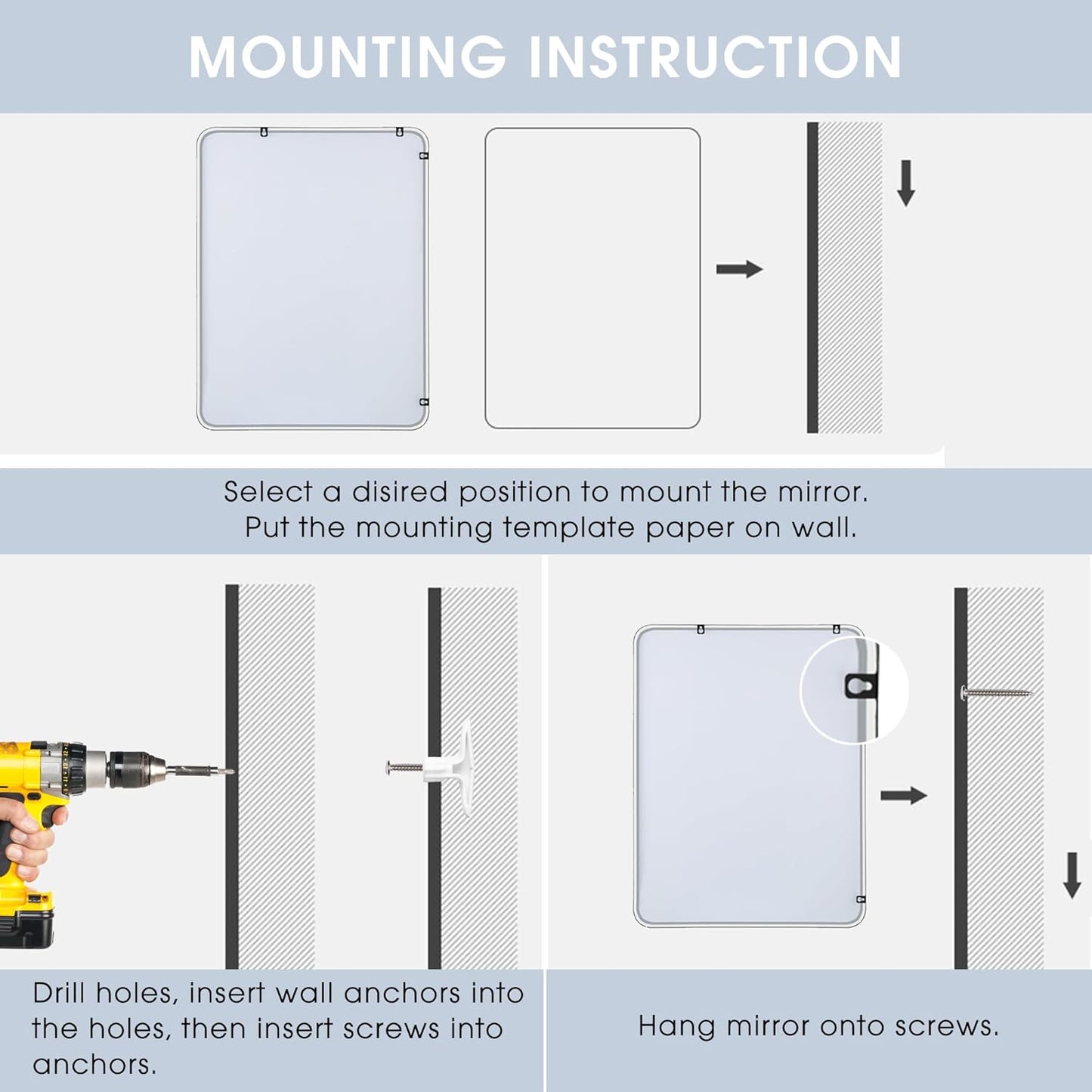 24x30 Inch Rectangle Bathroom Mirror with Black Metal Frame, Rounded Corner Rectangular Vanity Mirror for Wall, Modern Large for Bedroom, Living Room, Horizontal or Vertical