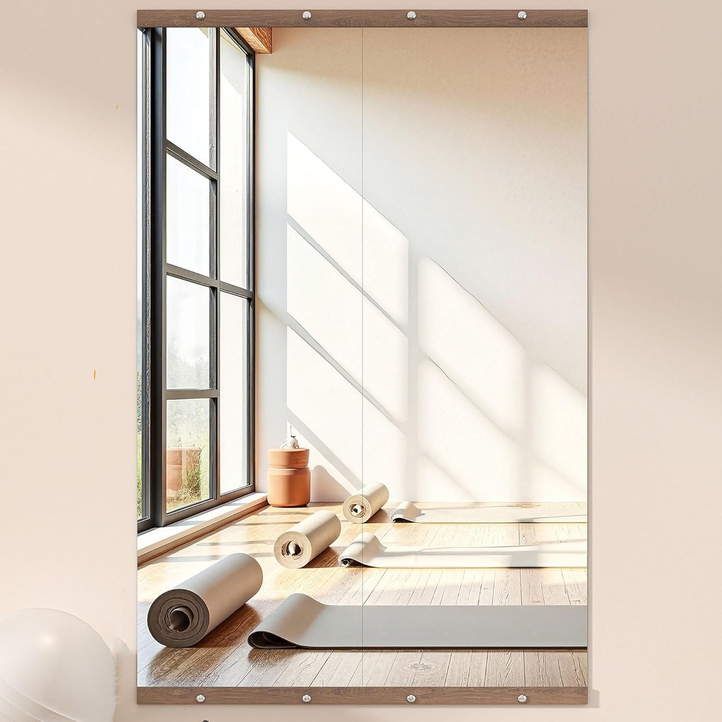 Hasipu 2Pcs 55''x17'' Home Gym Mirror Large Full Length Wall Mounted Full Body Mirror for Yoga Dance Fitness Exercise Studio Bedroom Garage, Frameless Tempered Glass Workout Mirrors Walnut Rectangular