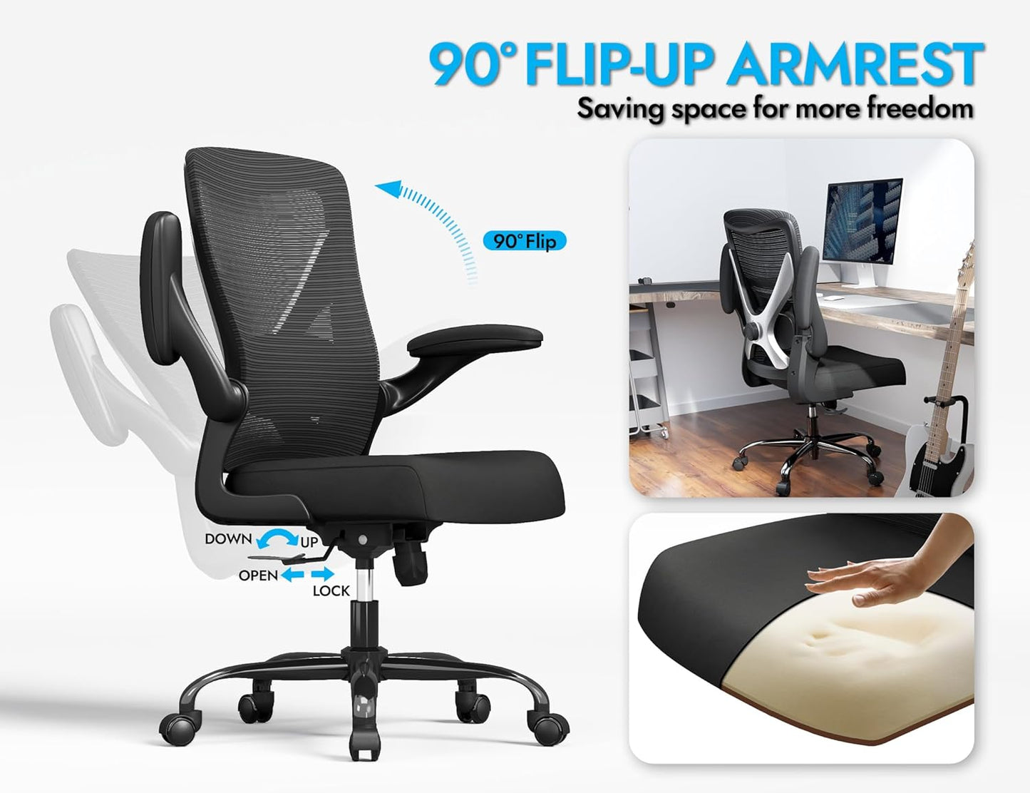 Ergonomic Office Chair - X-Shaped Computer Desk Chairs Comfy, Mesh High-Back Gaming Chair with Adjustable Lumbar Support, Executive Task Chair for Adults, Comfortable for Long Hours