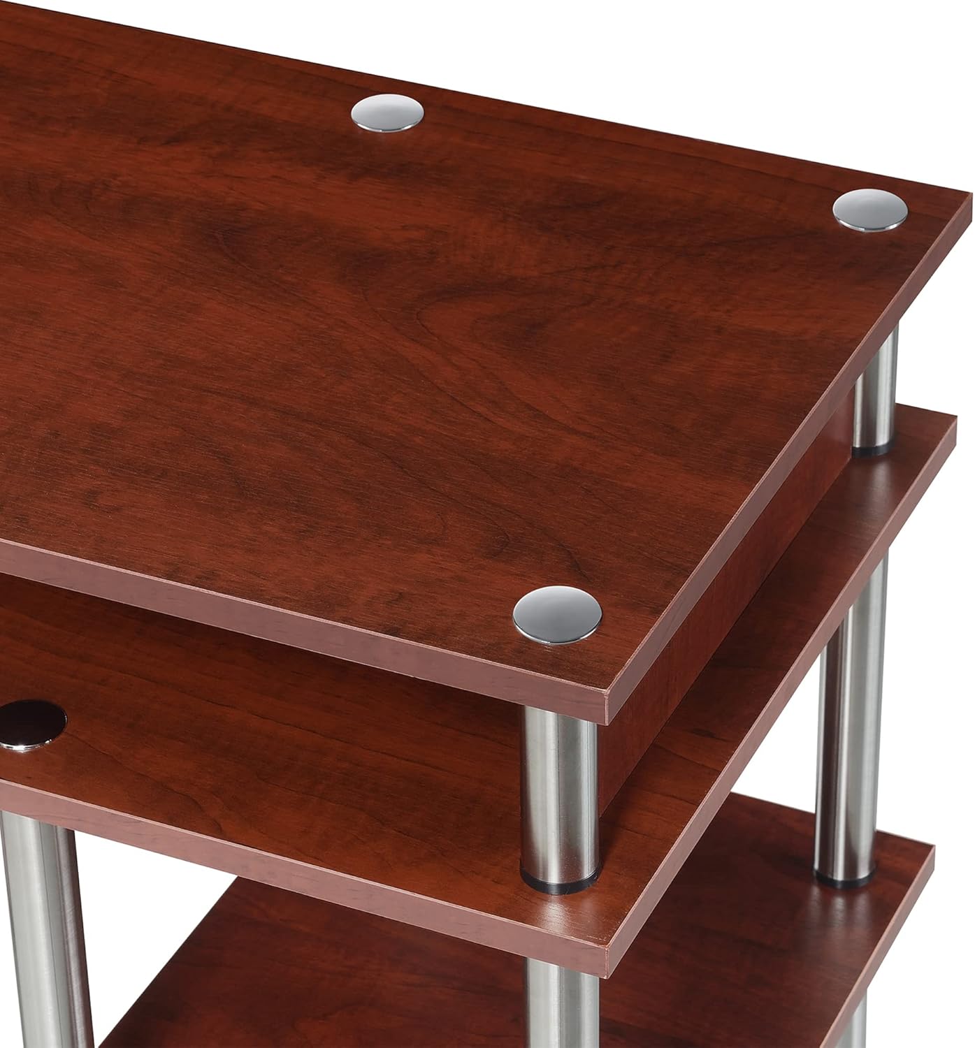 Convenience Concepts Designs2Go No Tools Desk Home Office Desk with Shelves, Corner Shelf Vanity Desk Computer Desk Nail Table for Nail Tech - 47.25" L x 15.75" W x 30" H, Cherry