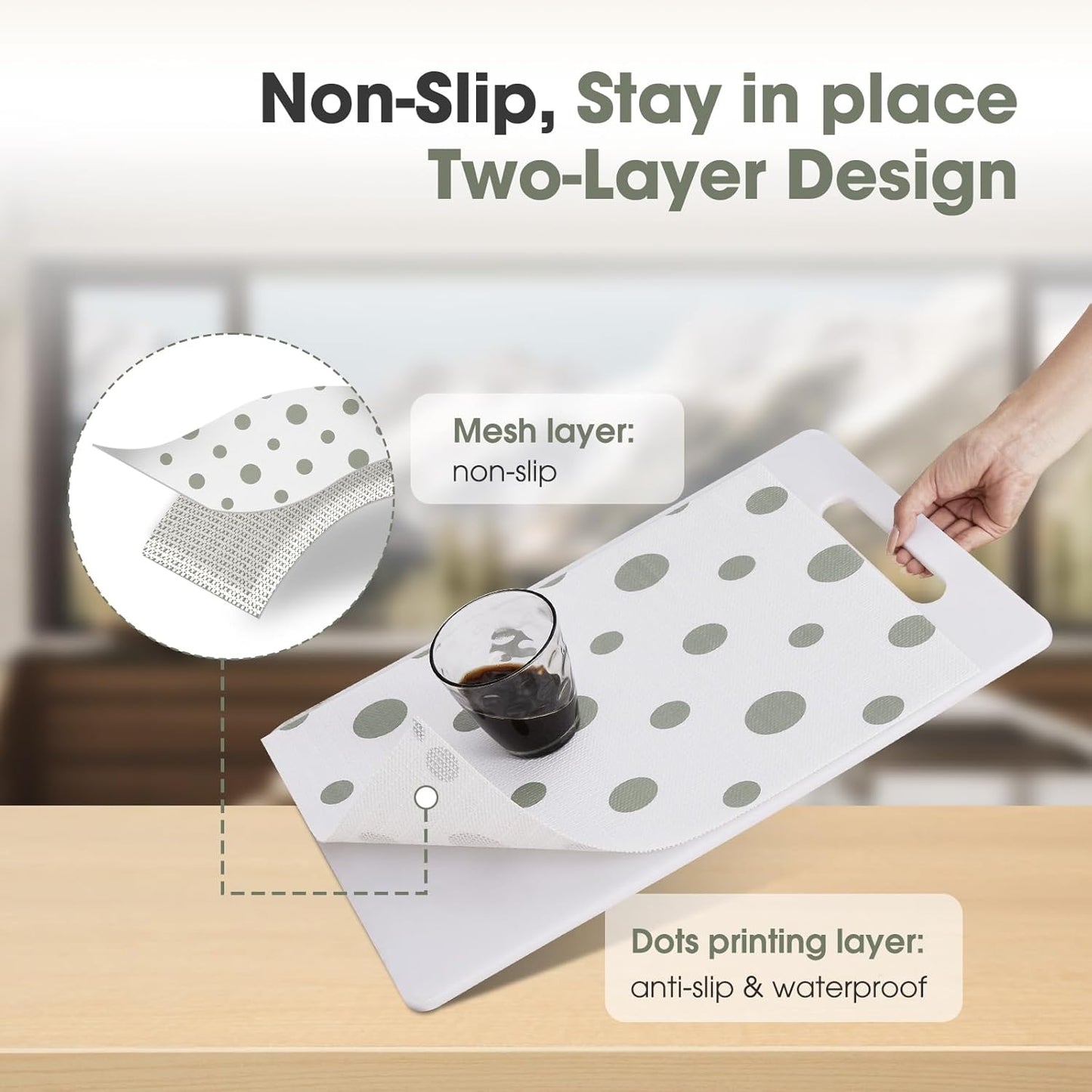 Beautysaid Shelf and Drawer Liner for Kitchen Cabinet, Non Adhesive Non Slip Shelf Paper Waterproof Washable Thickened for Dresser Pantry Shelve Bathroom Protector Liner(Polka Dot,18 in x 20 FT)