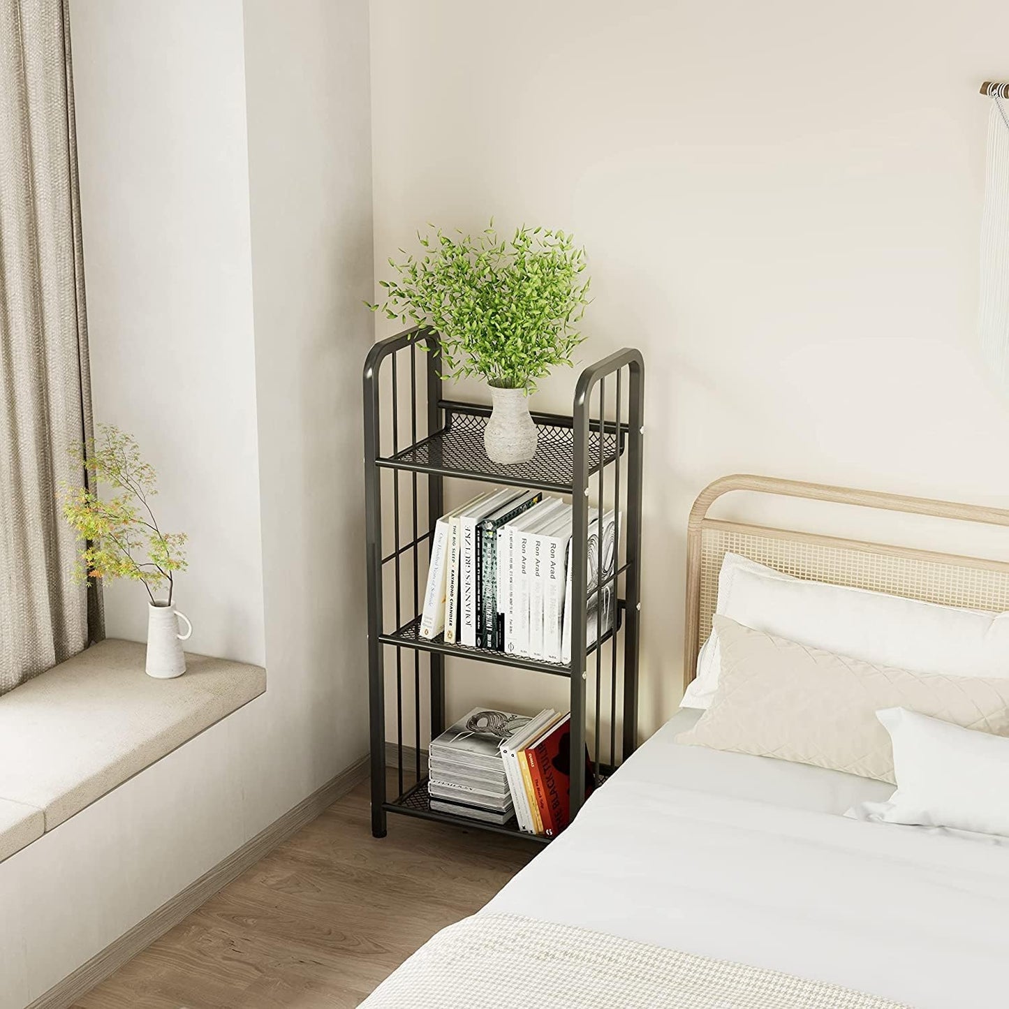 Bookshelf Storage Shelf Bookcase Freestanding Storage Stand for Living Room, Bedroom, Kitchen, Rust Resistance, Easy Assemblyl Free Combination Multi-Functional Organizer (3 Tiers, Black)