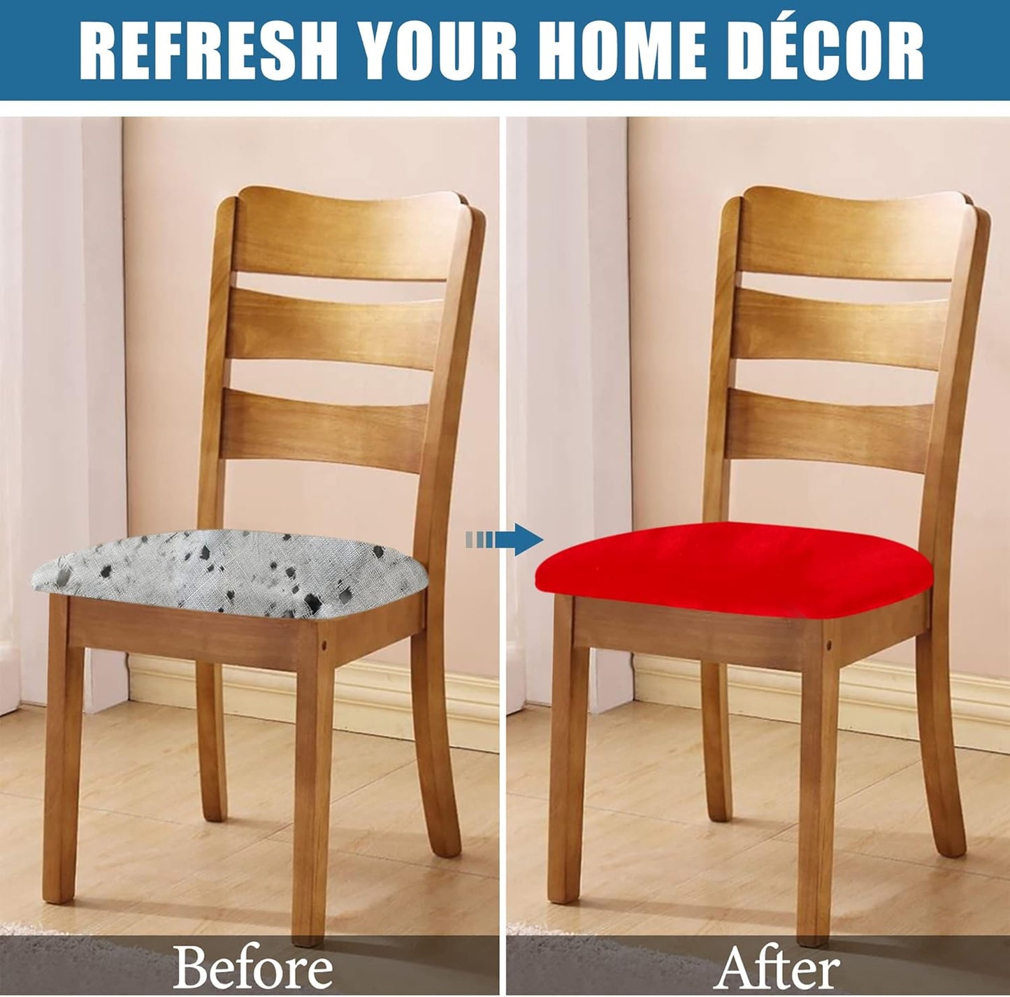 Smiry Velvet Seat Covers for Dining Room Chair Set of 6, Stretch Fit Removable Washable Chair Seat Cushion Protector Slipcovers with Ties, Red