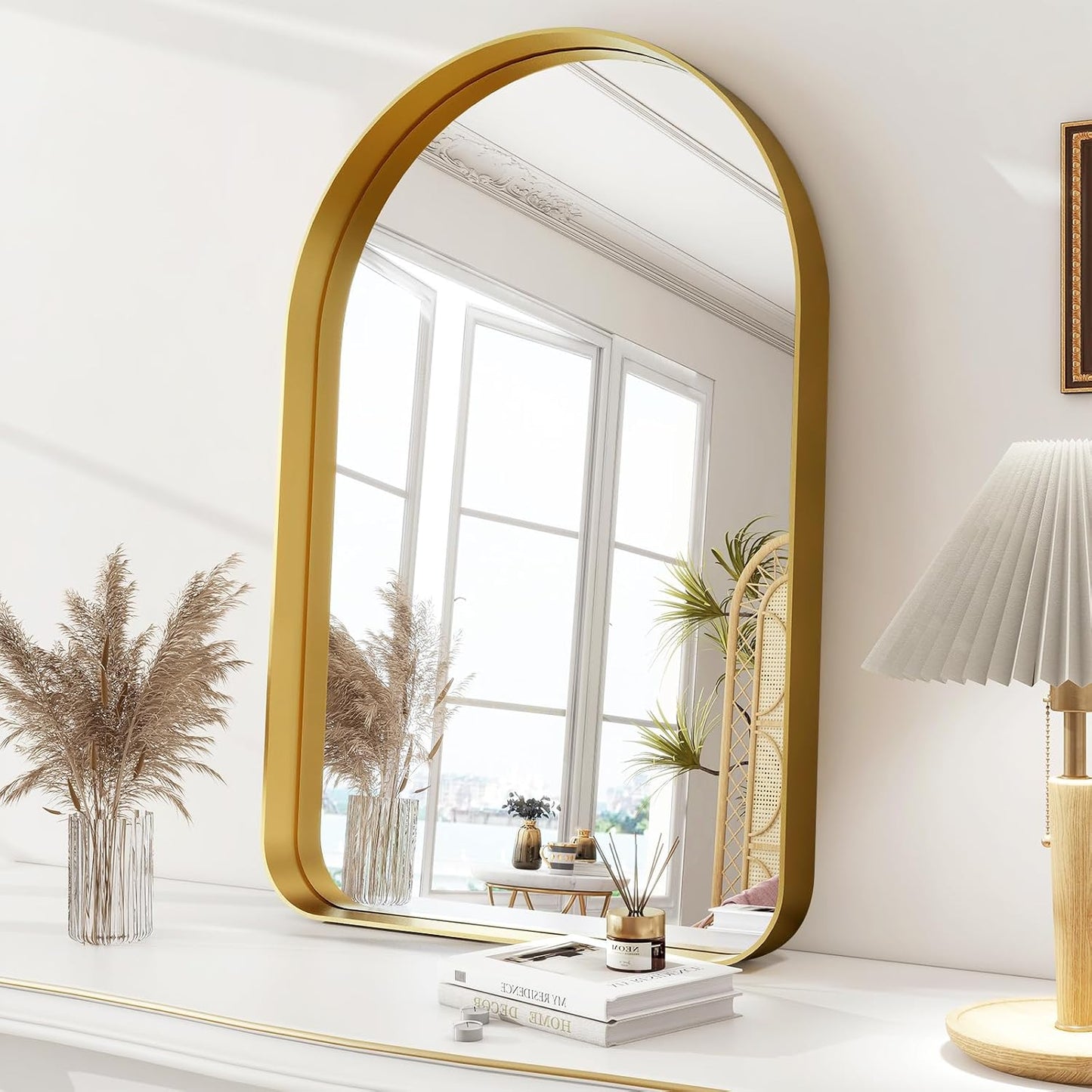 Arched Bathroom Mirror - 36x24 Inch Gold Bathroom Mirror for Wall - Aluminum Alloy Framed Mirror - Arched Top Bathroom Vanity Mirror for Living Room, Bedroom, Mantel, Entryway, and Hallways