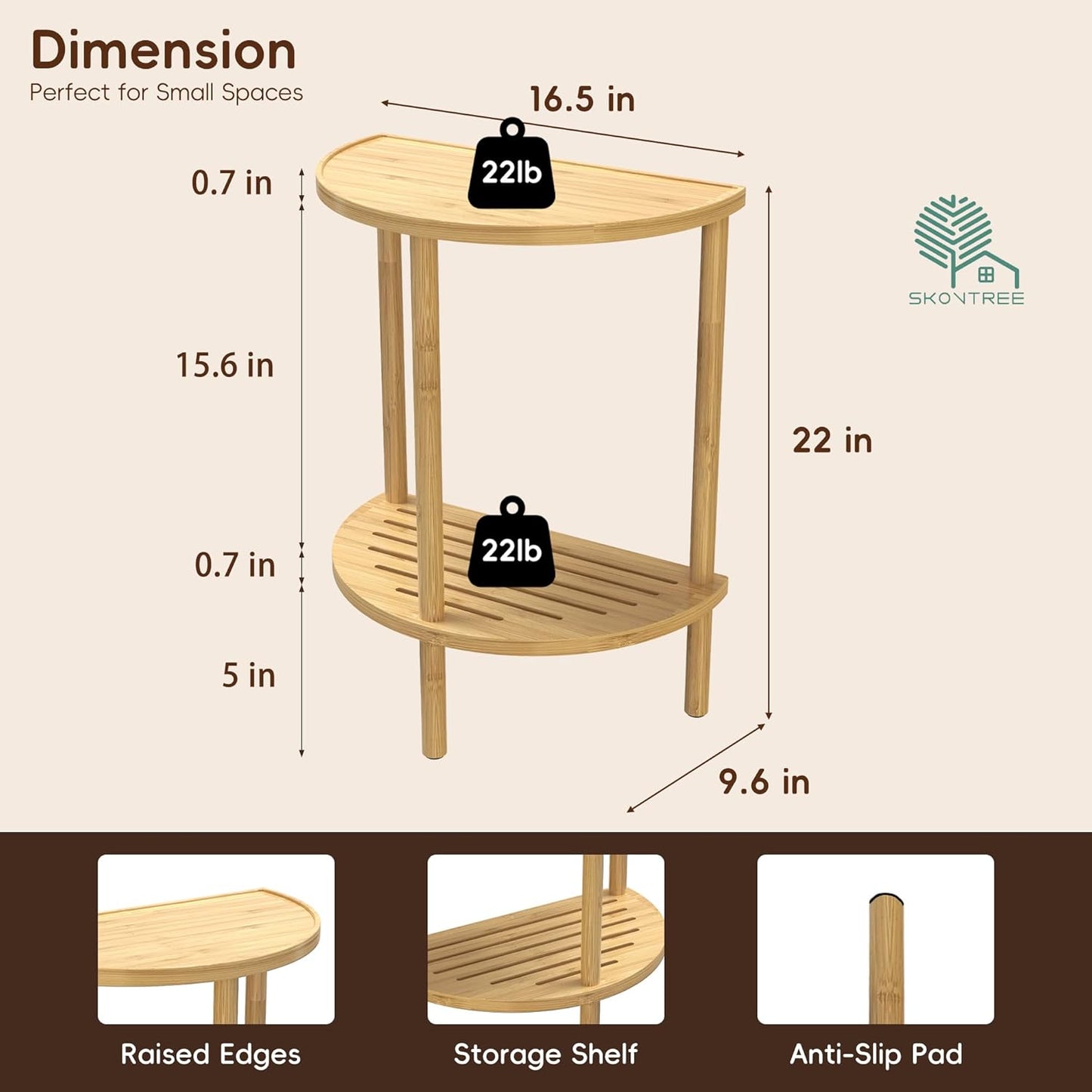 End Table, Half Moon Side Tables, Living Room Half Round 2 Tier Table for Small Space, Living Room Bedroom Couch Tables with Storage Shelf (Natural)