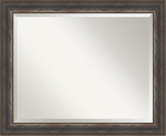 Amanti Art Brown Wall Mirror 27x33 Alta Rustic Char Rectangle Bathroom Mirror for Wall Decor Living Room, Large Rustic Farmhouse Frame, Hangs Horizonally and Vertically, Bathroom Decor, Beveled Edge
