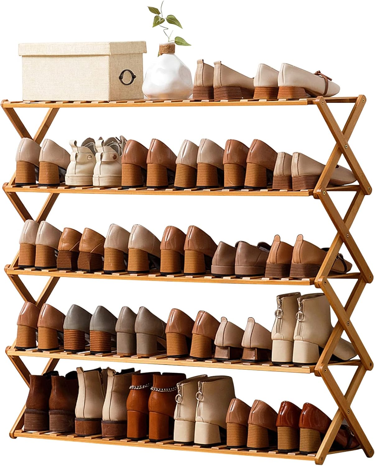 Choclaif Free Standing Shoe Racks for Closet, Shoe Shelf Bamboo Shoe Rack for Bedroom, Entryway Hallway Closet Living Room Organizer（5 Tier）