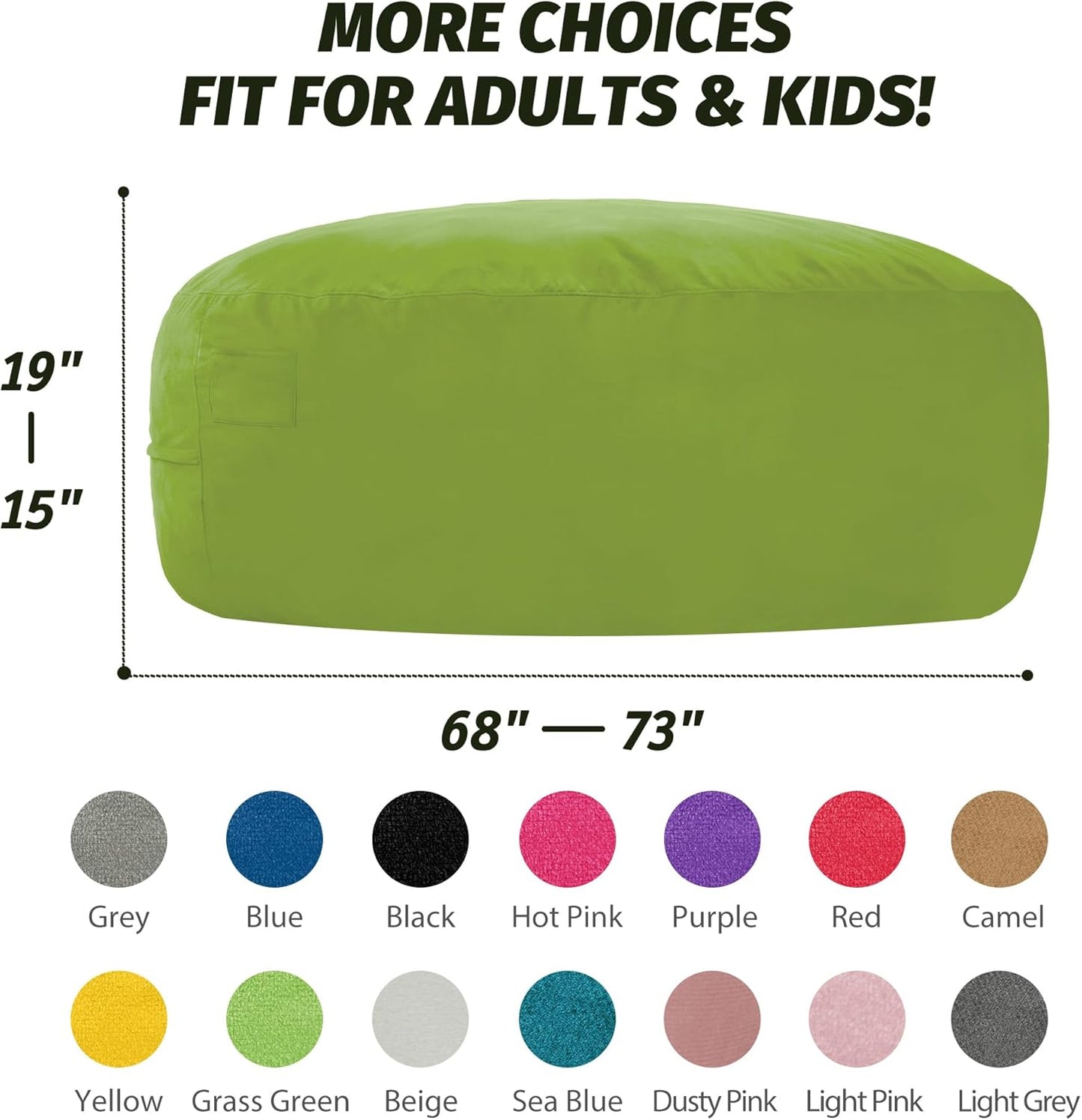 7FT Bean Bag Chair with Ultra Soft Velvet Cover Bean Bag Sofa with Memory Foam Bean Bag Chairs with Large Size Lazy Sofa for Dorm Office Living Room Bedroom Grass Green 7'