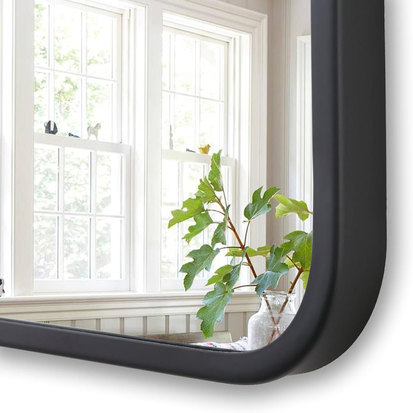 30"x48" Bathroom Wall Mirror with Matte Black Metal Frame & HD Glass, Copper-Free Mirrors Modern Rectangle Round Corner Framed Vanity Mirror - Horizontal or Vertical Installation