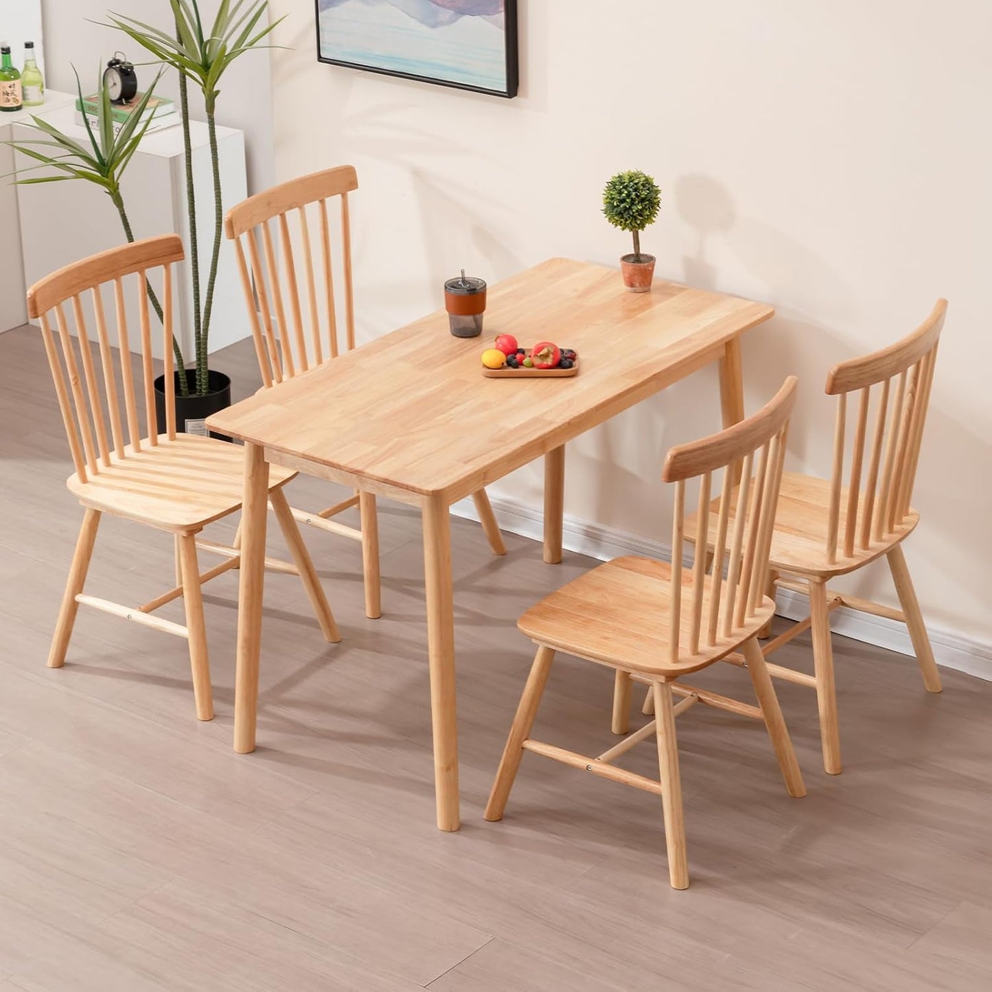 Rectangular Kitchen Solid Wood Dining Table 46.8 inches Legs Sturdy Natural Rubber Wood and Walnut Color (Natural Oak)