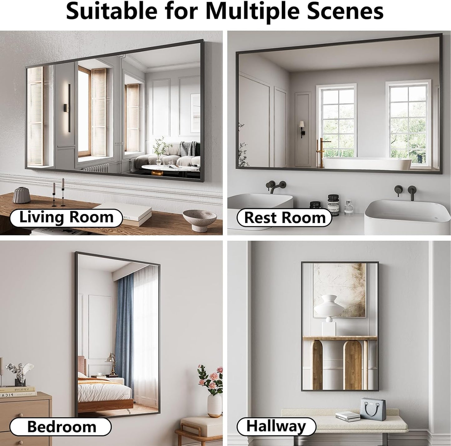 Koonmi Bathroom Mirror 30x50 Black Bathroom Wall-Mounted Mirrors, Modern Vanity Mirror for Bedroom, Living Room, Aluminum Alloy Frame Allow to Hang Horizontally or Vertically