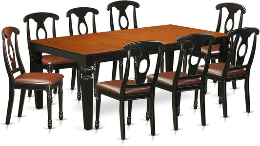 East West Furniture LGKE9-BCH-LC 9 Piece Dining Set Includes a Rectangle Dining Room Table with Butterfly Leaf and 8 Faux Leather Upholstered Kitchen Chairs, 42x84 Inch, Black & Cherry
