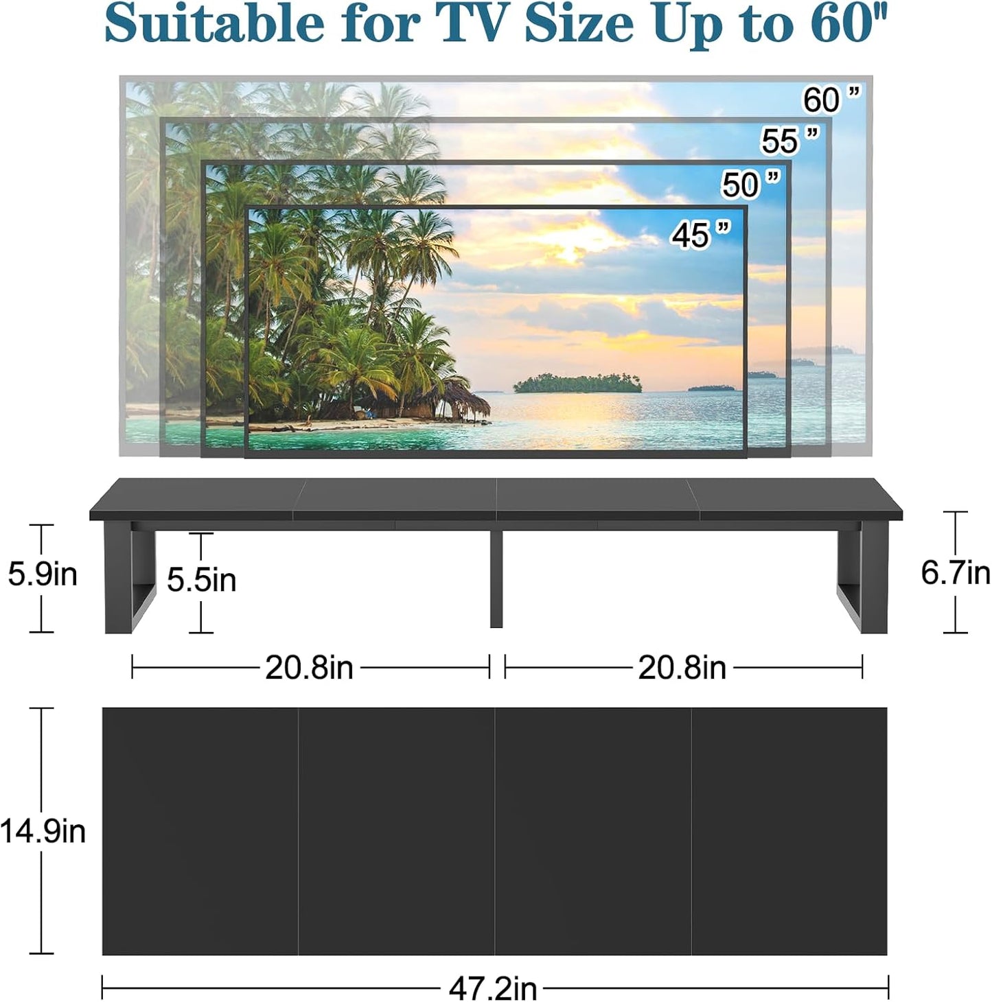 aboxoo 47" TV Riser for 32-60 inch TV, TV Riser Stand Shelf, Tabletop TV Stand Riser, Computer Monitor Table for Home Living Room, Study Office (Black)