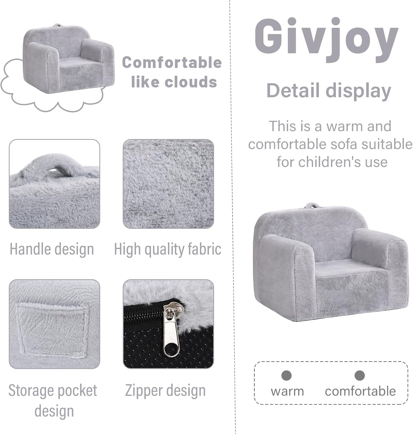 Toddler Chair Plush Kids Couch, Comfy Kids Sofa Toddler Lounger Chair for Bedroom, Convertible Toddler Couch for Girls and Boys, Reading Chair for Kids