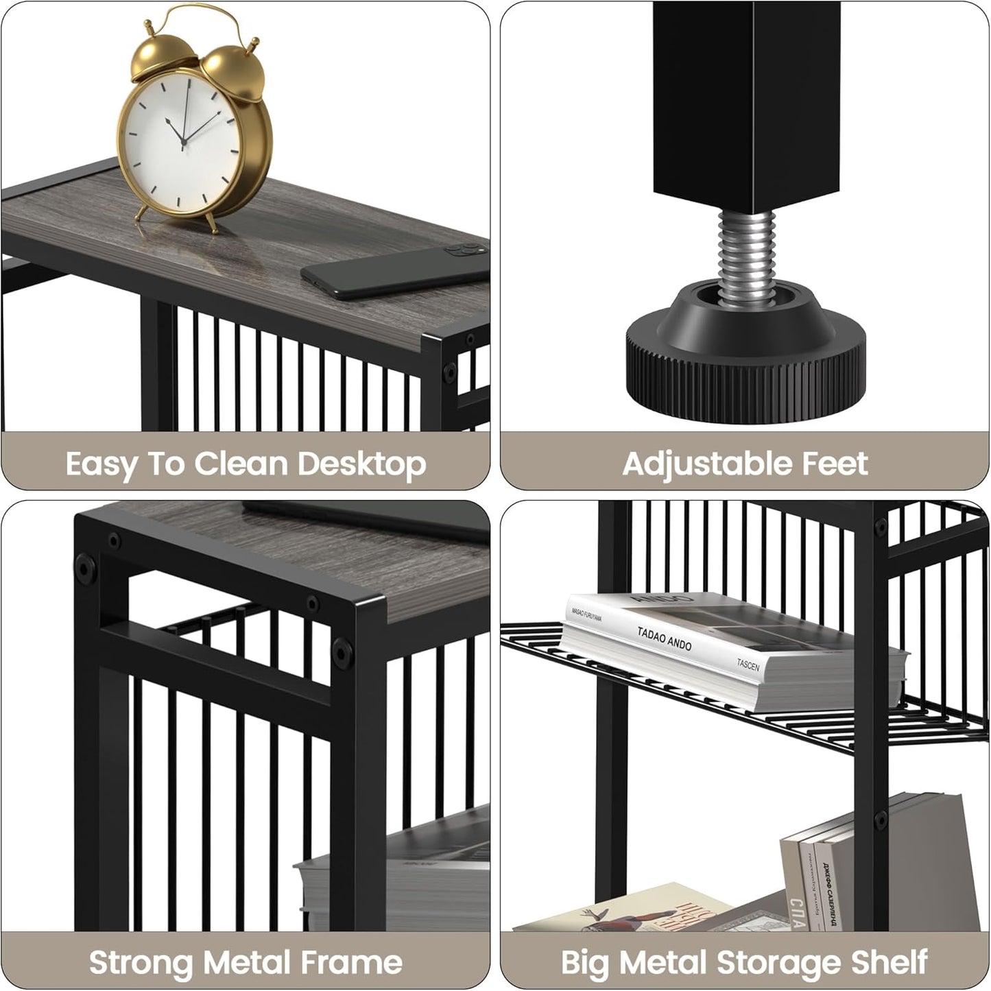 End Table for Small Space, 3-Tier Narrow Side Table with Magazine Holder,Slim Nightstand, Skinny Snack Couch Table in Living Room, Bedroom Study and Balcony (Grey)