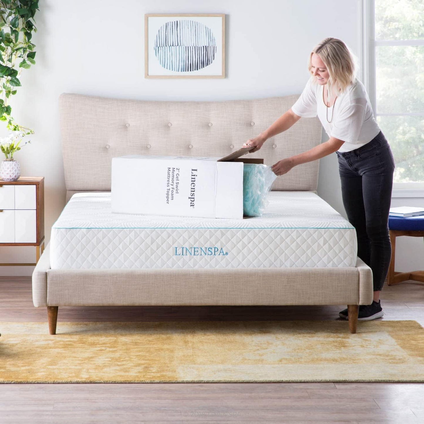 Linenspa 3 Inch Gel Swirl Memory Foam Mattress Topper with Machine-Washable-Cover