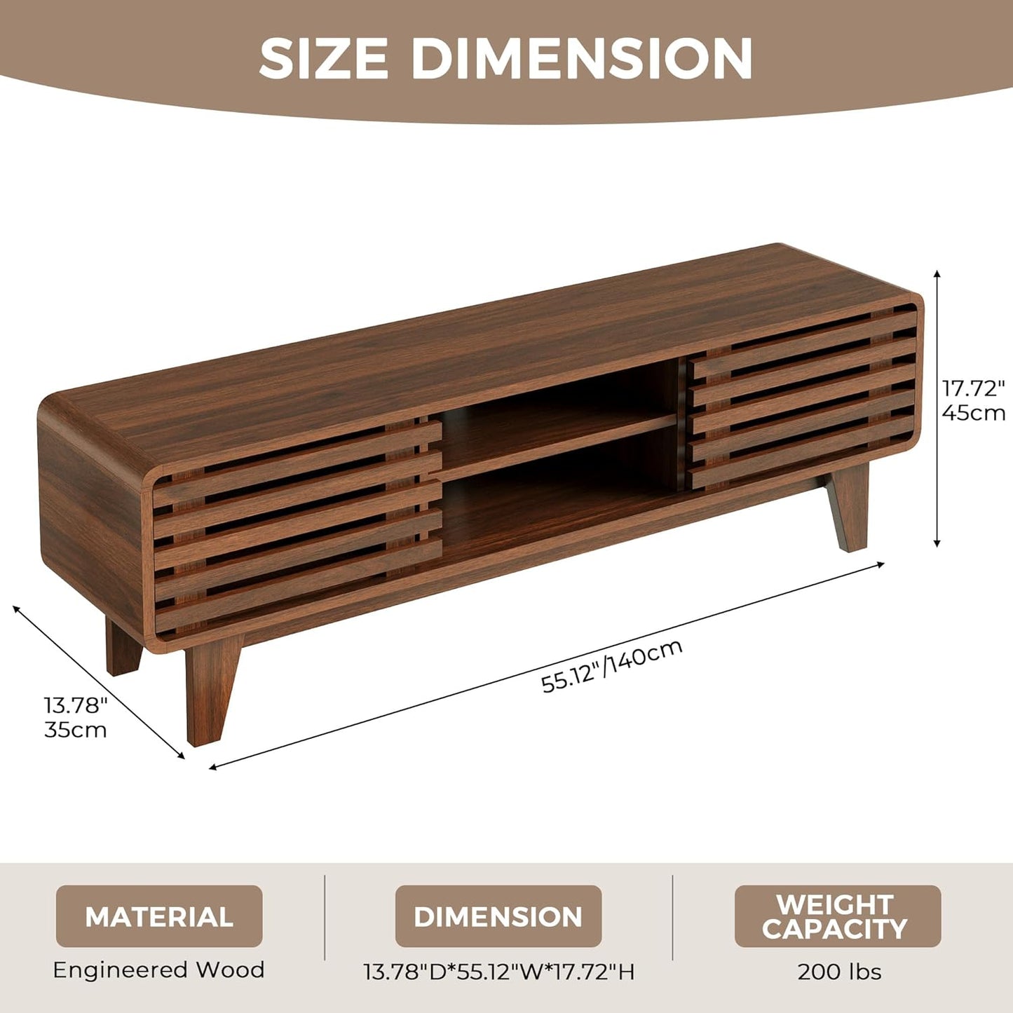 Luoxiao TV Stand for 60 Inch TV, Mid Century Modern Entertainment Center with Storage Boho Television Stand with Shelves and Grille Sliding Doors Wood Media Console for Living Room, Walnut