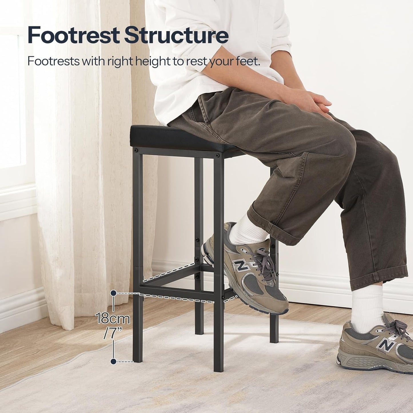 HOOBRO Bar Stools,Set of 4 Bar Chairs, Counter Height Stools, Saddle Barstools, Set of 4 Kitchen Stools, 24.8 Inches Barstools, 2.4" Thick Upholstery, for Kitchen, Dining Room, Black BB10BYP401