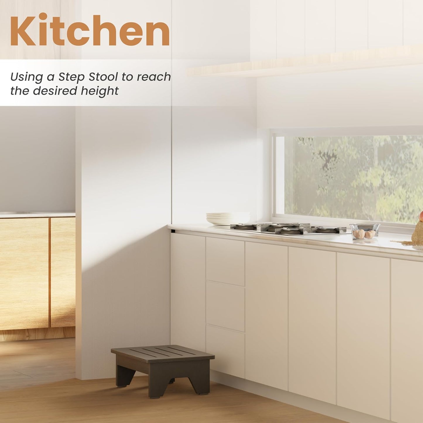 Holana 6.5" Wooden Step Stool for Adults (No Assemble Required)- 500 Lbs One Step Stools for High Bed Riser - Small Stepping Stool for Elderly, Seniors, Kid/Bathroom, Bed, Kitchen (Black)