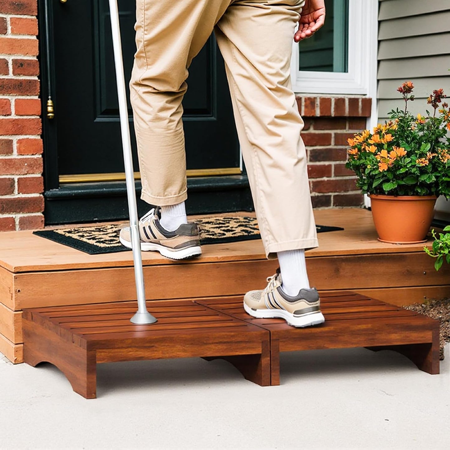 Wood Platform Step Stool, 23.6" Durable Mobility Stepping and Stair Assist Indoor & Outdoor for Adults & Elderly, Heavy Duty/Non-Slip Step Stool for Handicap, Bedroom, Kitchen