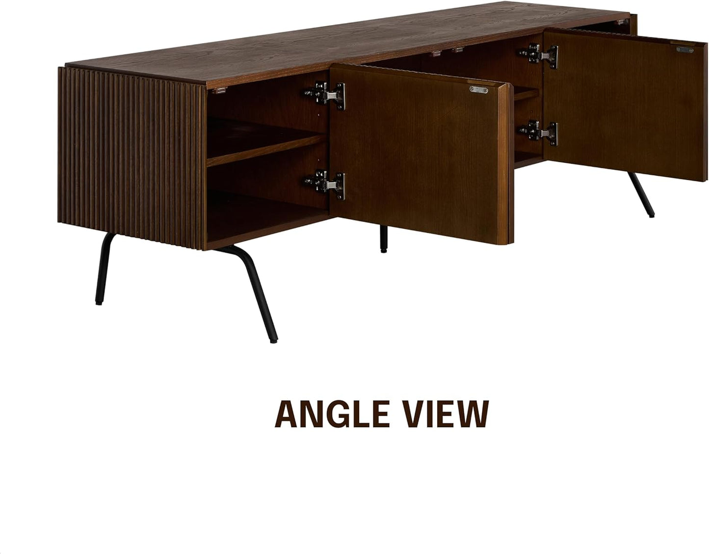 NTC Veil TV Stand with 4 Doors for TVs up to 75’’, Media Console with Vertical Groove Design and Metal Legs, Modern Entertainment Center for Living Room and Bedroom, Effortless Assembly, Dark Walnut