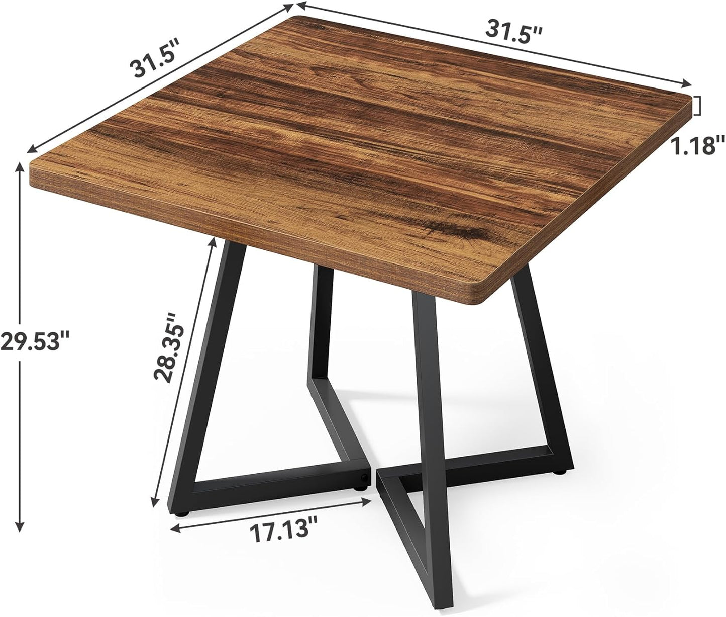 LITTLE TREE 31.5 Inches Small Dining Table for 4, Square Dinner Table for Small Space, Dining Room Tables, Rustic Brown Wooden Kitchen Table with Metal Legs, Modern Leisure Cafe Table for Apartment