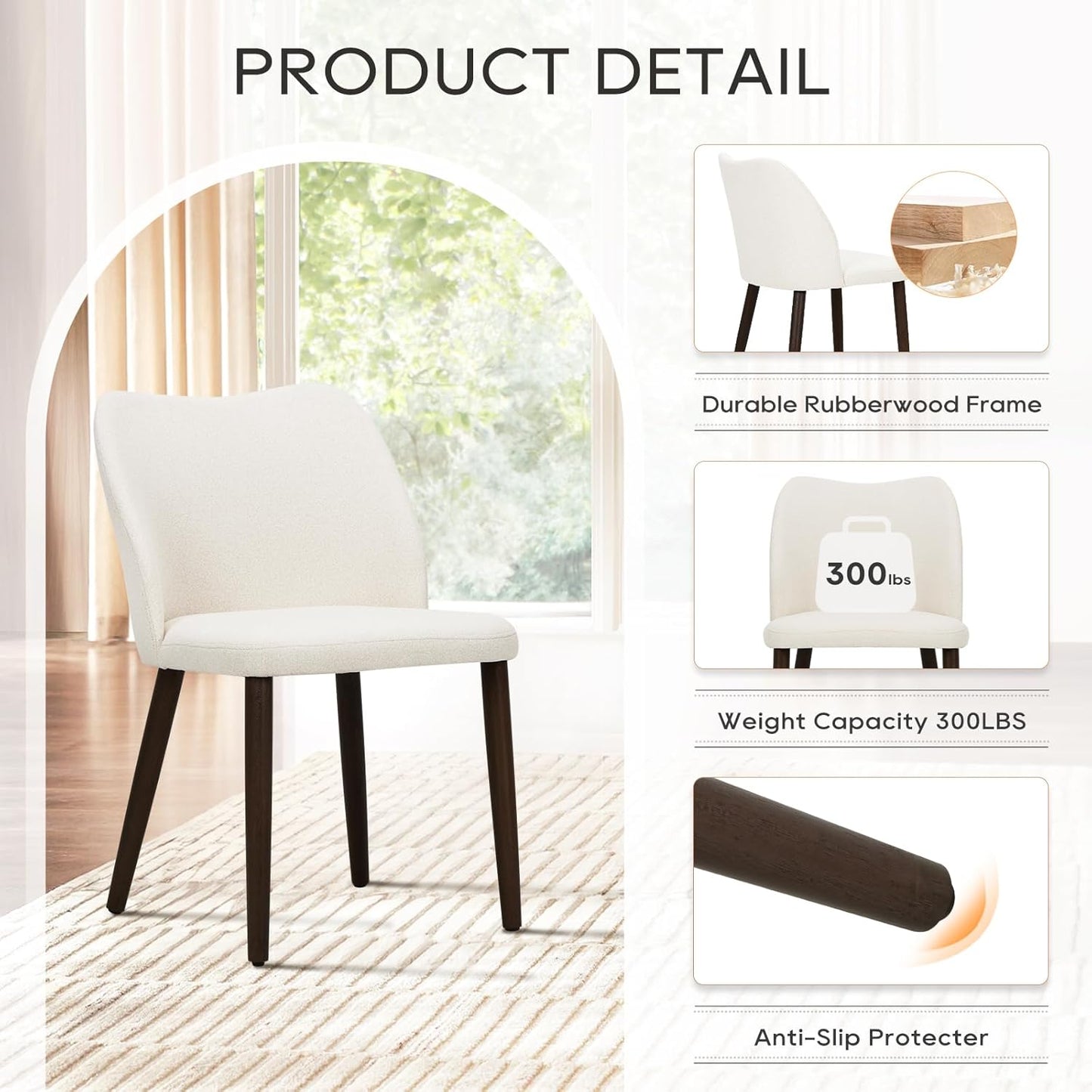 COLAMY Upholstered Dining Chairs Set of 4, Modern Fabric Dining Room Kitchen Side Chair with Padded Seat and Wood Legs for Restaurant/Cafe, Beige