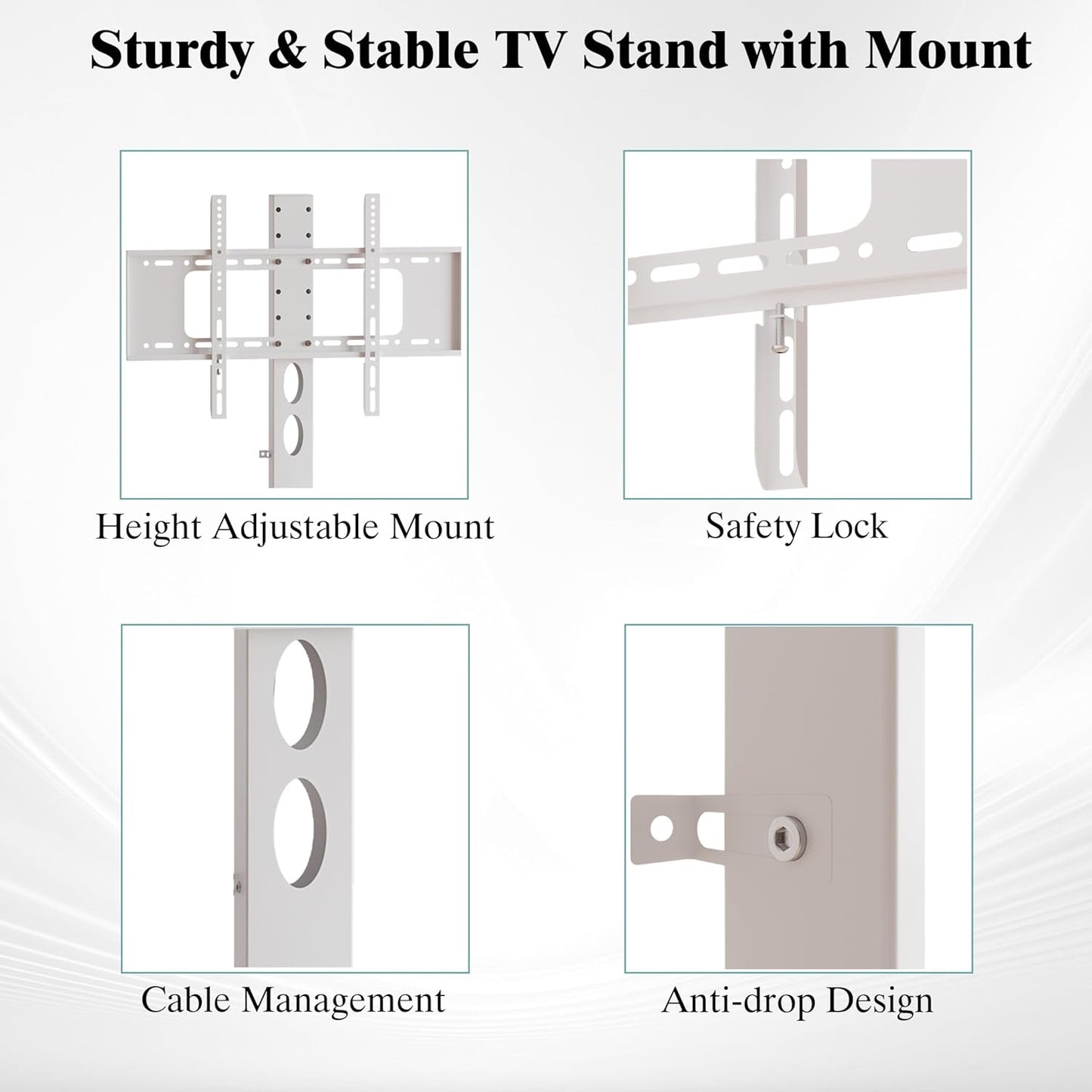 63" W TV Stand with Mount for 55,65,75" TV,Entertainment Center with Power Outlet and Led Lights,Height Adjustable TV Console Table with Open Storage Shelves and Fabric Drawers (White, 63" W)