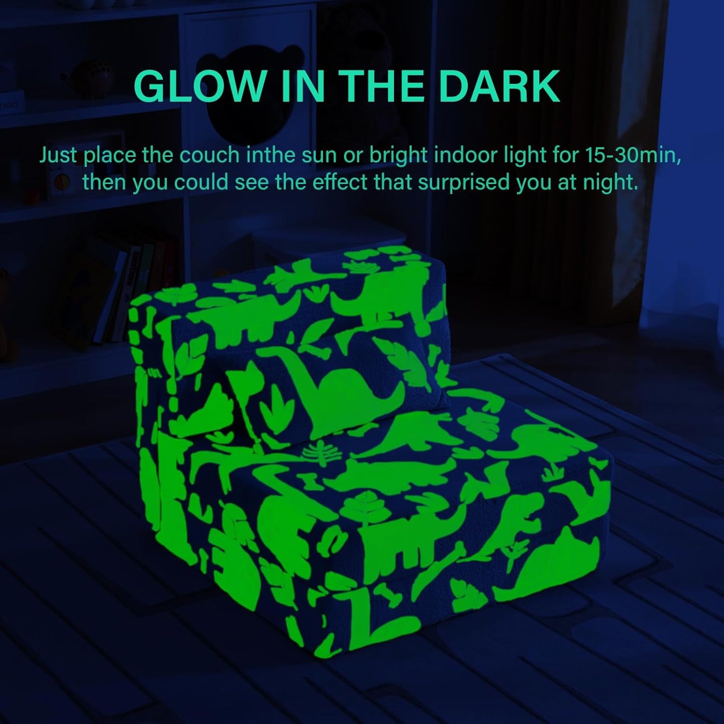 Folding Sofa Bed Floor Mattress for Kids With Pillow, Toddler Glow Washable Nap Mat for Sleeping, Child Fold Up Futon Chair Bed With Storage Bag for Girls Boys