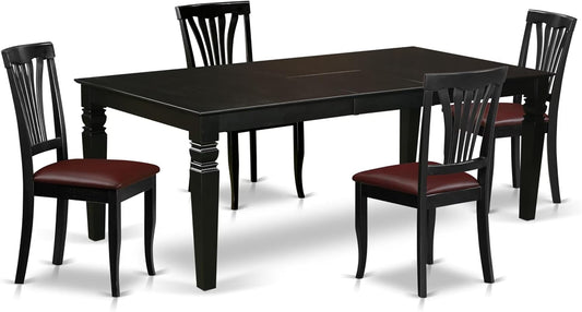 East West Furniture LGAV5-BLK-LC 5 Piece Dinette Set Includes a Rectangle Dining Room Table with Butterfly Leaf and 4 Faux Leather Upholstered Dining Chairs, 42x84 Inch, Black