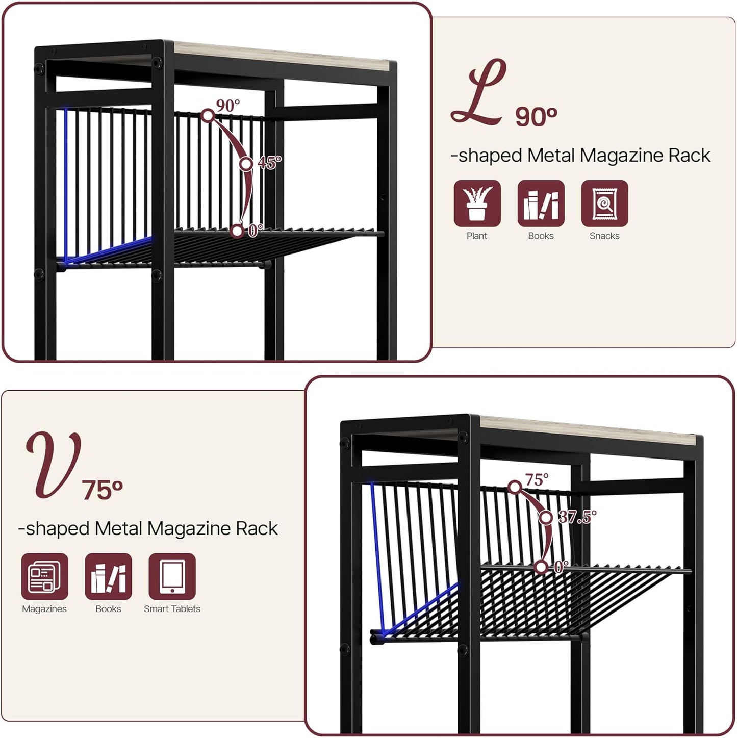 Narrow Side Table for Small Space, 3-Tier End Table with Magazine Holder, Slim Nightstand with Wire Shelf, Skinny Bedside Table in Living Room, Bedroom, Study, Kitchen and Balcony(Greige)