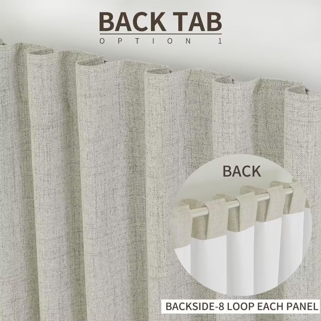 Joydeco Natural Linen Curtains 108 inch Length 2 Panels Set Burg 100% Blackout Patio Door Curtain Room Darkening Sliding Door Curtains Thermal Insulated Back tab Rod Pocket(105x108 inch, Light Beige)