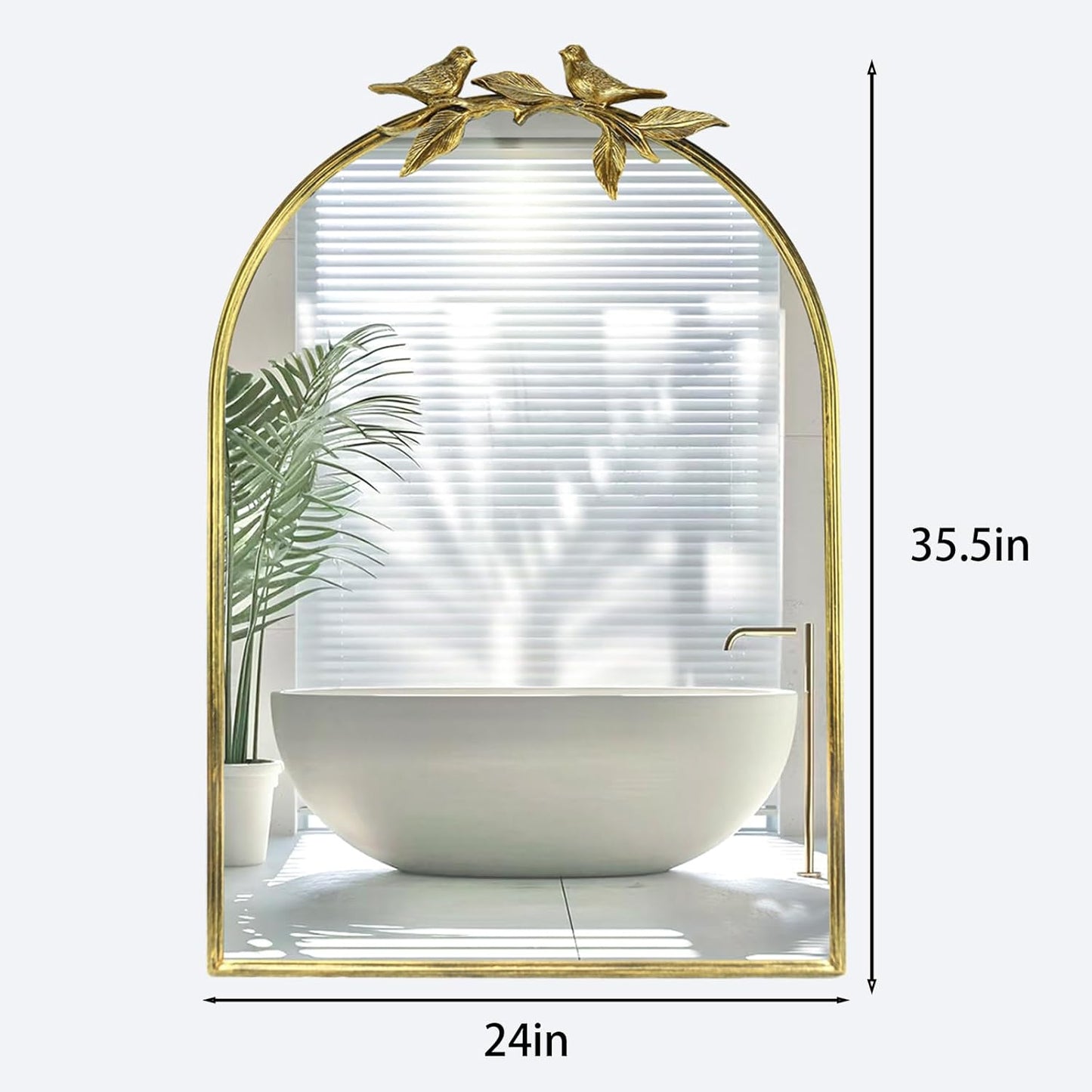 Gold Vintage Mirror for Vanity 24x35 Inch Gold Antique with Ornate Frame, Arched Vintage Wall for Bathroom, Living Room, Fireplace, Entryway