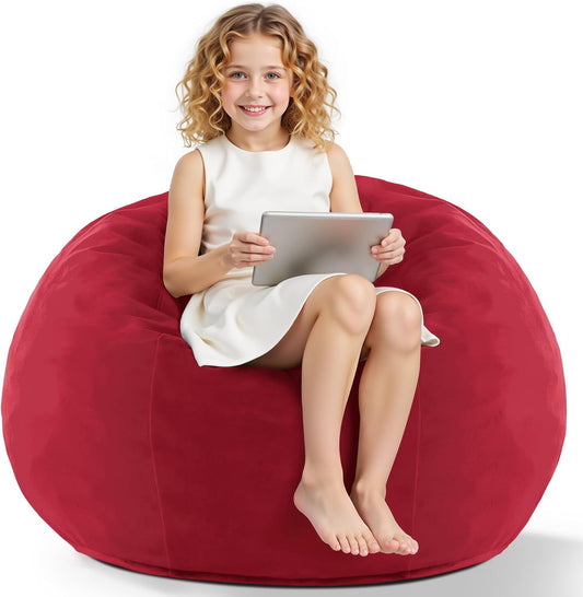 HABUTWAY 2FT Bean Bag Chair, 2' Beanbags Small Bean Bag Chairs with Filling, Teardrop Bean Bag Chair Luxurious Velvet Ultra Soft Fur with Removable Cover (Red)