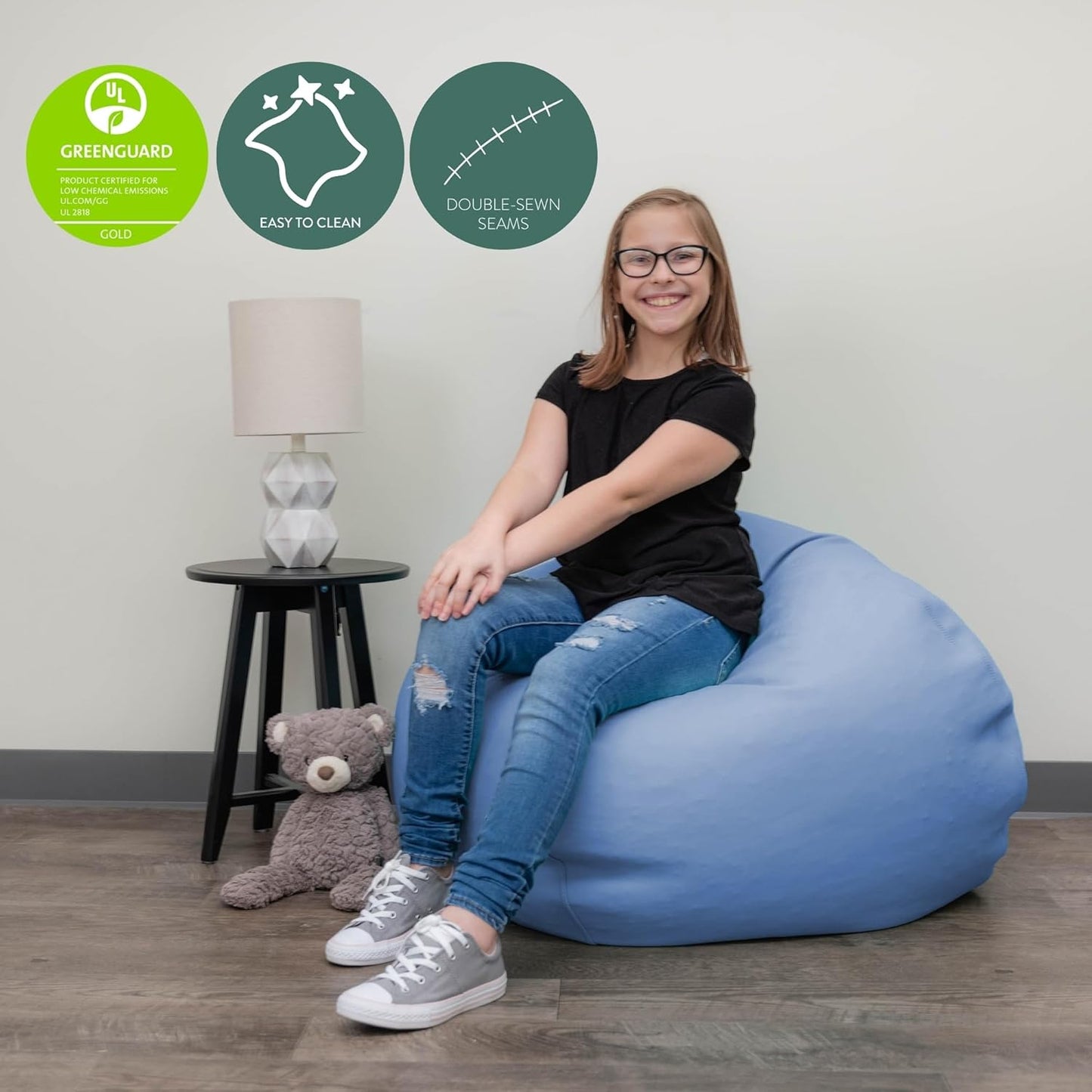 Children's Factory 35" Kids Bean Bag Chairs, Flexible Seating Classroom Furniture, Beanbag Ideal for Boy/Girl Toddler Daycare or Playroom, Sky Blue