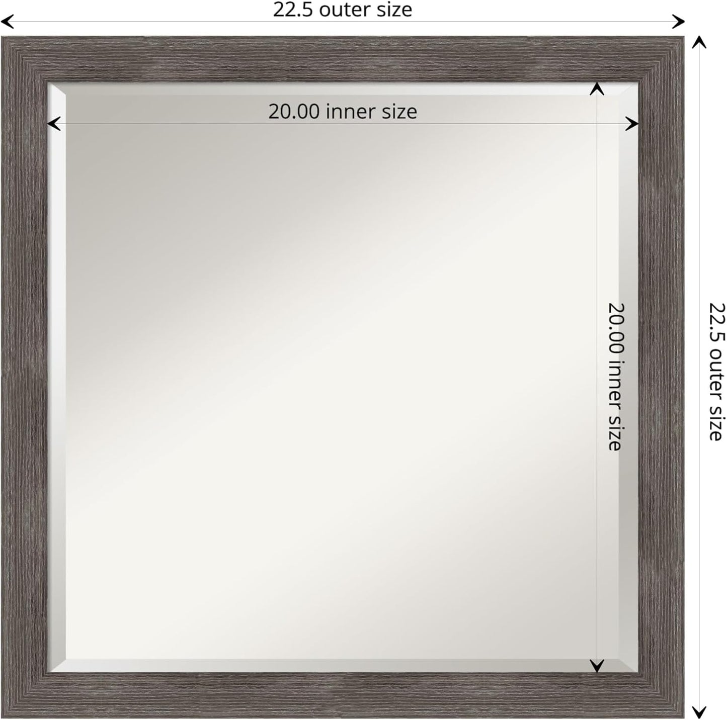 Amanti Art Grey Wall Mirror 23x23 Pinstripe Lead Grey Square Bathroom Mirror for Wall Decor Living Room, Medium Modern Wood Frame, Hangs Horizonally and Vertically, Bathroom Decor, Beveled Edge