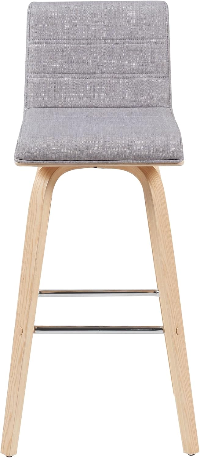 Vienna Modern Swivel Bar Height Stool with Grey Upholstered Seat and Patterned Oak Wood Frame Set of 4