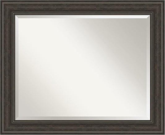 Amanti Art Brown Wall Mirror 28x34 Shipwreck Greywash Rectangle Bathroom Mirror for Wall Decor Living Room, Large Traditional Frame, Hangs Horizonally and Vertically, Bathroom Decor, Beveled Edge