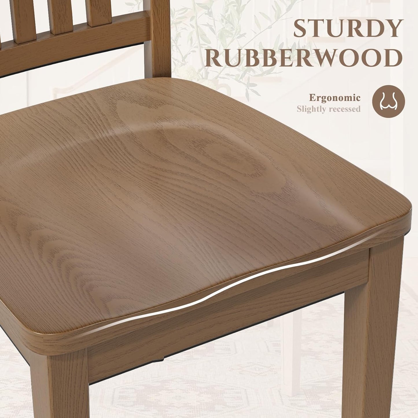 COLAMY Wooden Dining Chairs Set of 4, Solid Rubberwood Kitchen & Dining Room Chairs, Farmhouse Rustic Side Chairs for Dining Table, Anti-Slip Protection, Classic Windsor Style Seating, Oak Light Brown